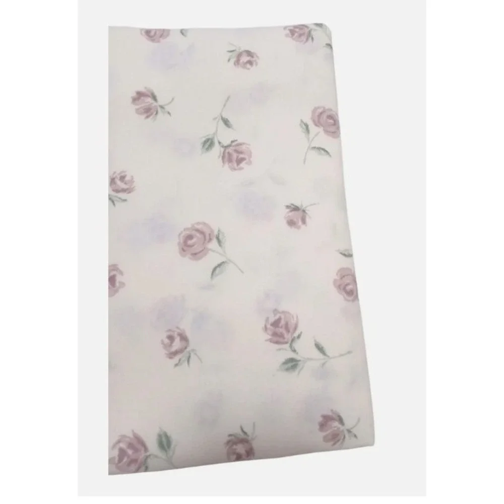 VNTG  Lavender Roses Flat Sheet Full Sz 95x79 Floral Flowers Cottage Granny USA